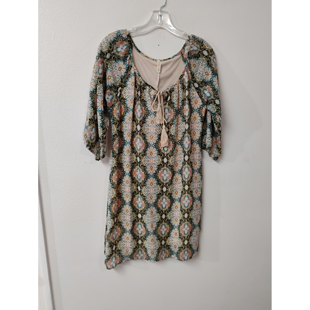 Orange Creek Boho Geometric Print Tassel Tie Shift Dress Small AD39545